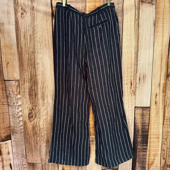 Polo Ralph Lauren Linen Wide Leg Striped Pants Navy Nautical Preppy Size 12 - Picture 2 of 10